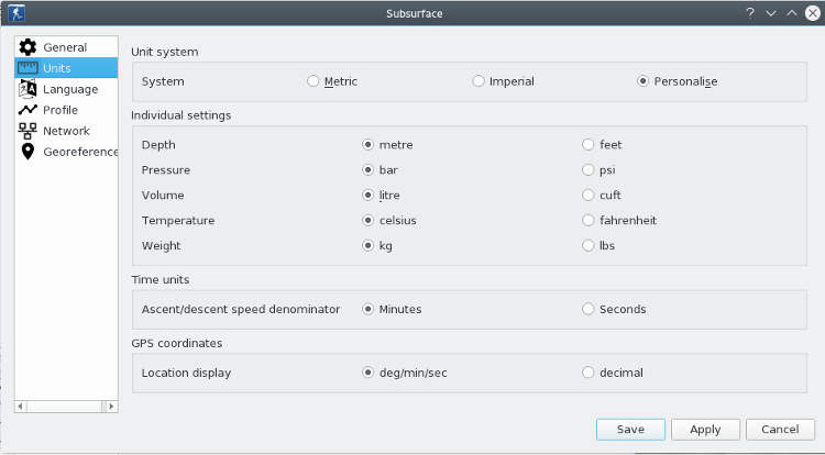 FIGURE: Preferences Units page