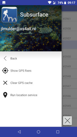 Figuur: Subsurface-mobile GPS menu