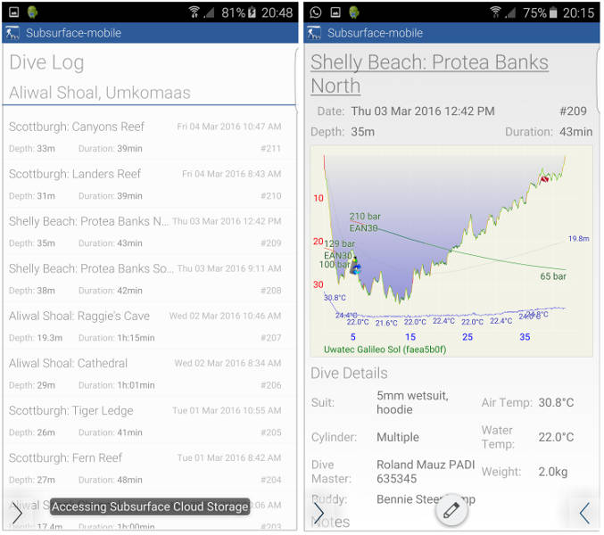 FIGURE: Dive list screen