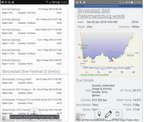 FIGURE: Dive list screen