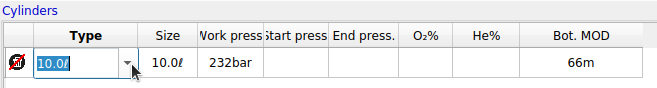 FIGURE: Selecting cylinder name in cylinder table