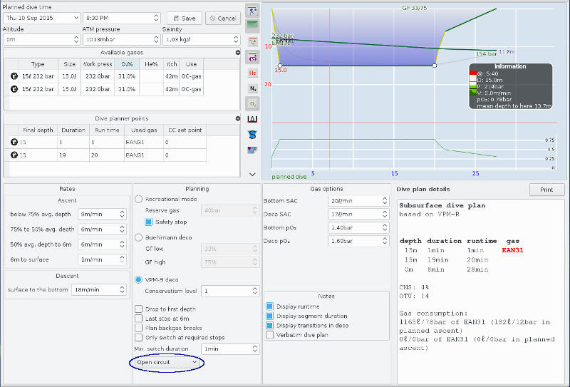 FIGURE: Dive planner startup window