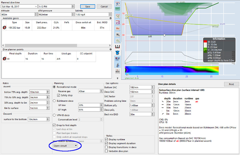 FIGURE: Dive planner startup window