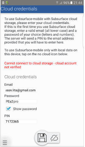 FIGURE: Subsurface-mobile, credentials screen