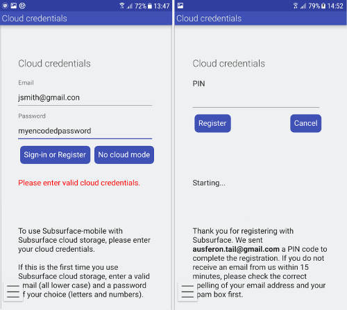 FIGURE: Subsurface-mobile, credentials screen