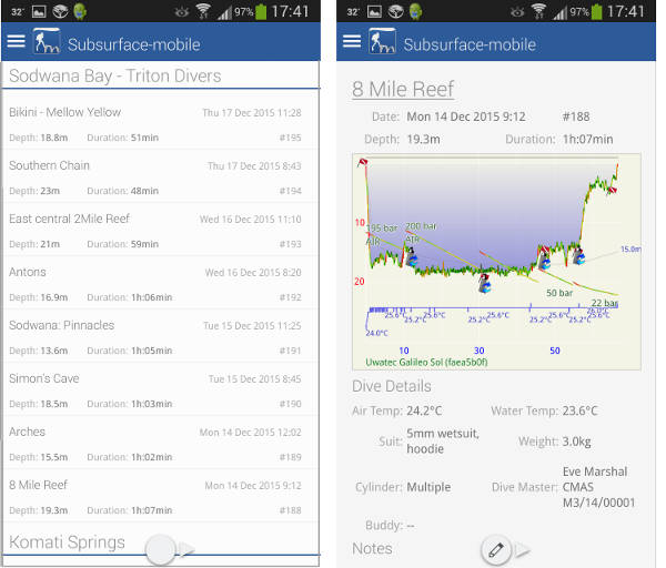 FIGURE: Dive list screen