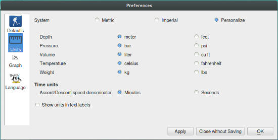 FIGURE: Preferences Units page