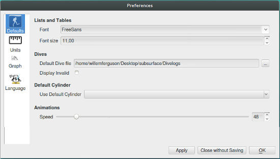 FIGURE: Preferences defaults page