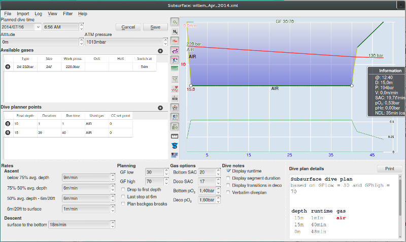 FIGURE: Dive planner startup window