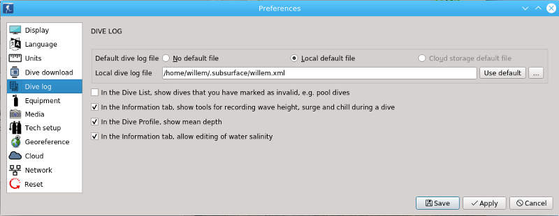 FIGURE: Preferences: Dive log
