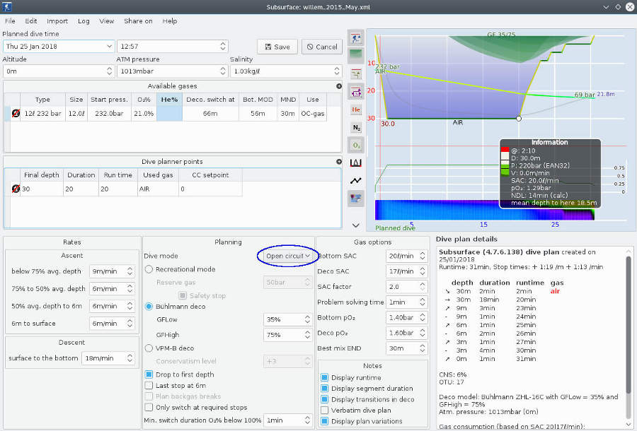 Figuur: Duikplanner begin scherm