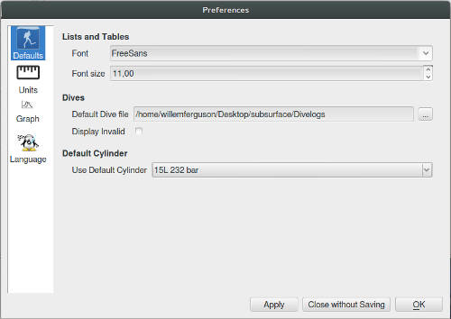 FIGURE: Preferences defaults page