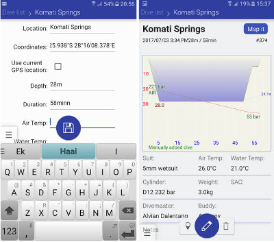 FIGURE: Manual dive entry screen