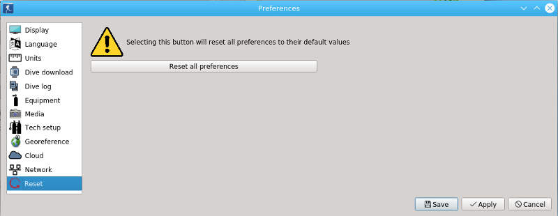 FIGURE: Preferences: Reset defaults