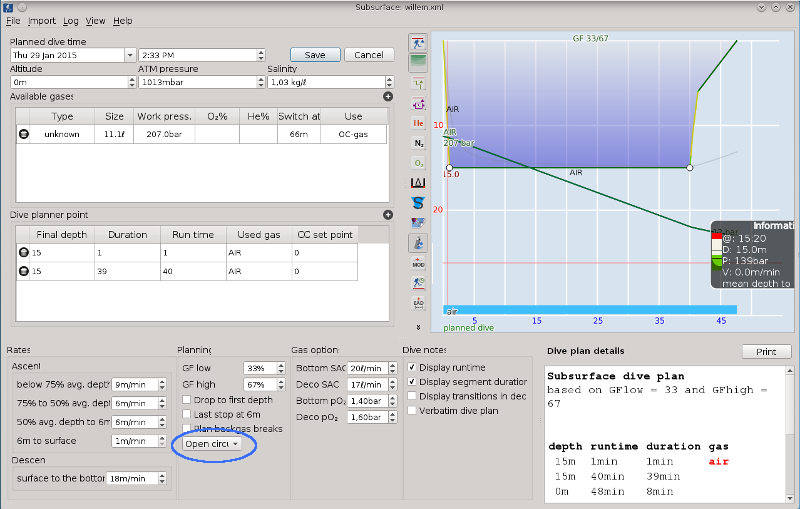 FIGURE: Dive planner startup window