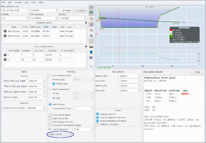 FIGURE: Dive planner startup window