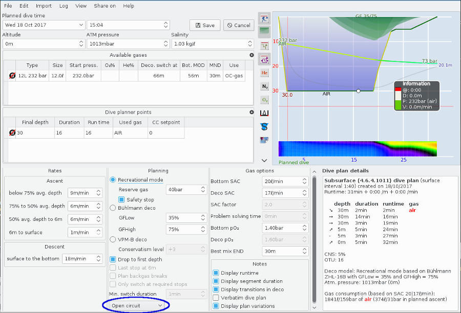 FIGURE: Dive planner startup window