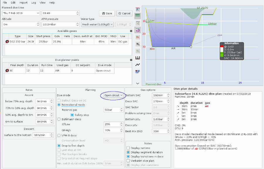 Figuur: Duikplanner begin scherm