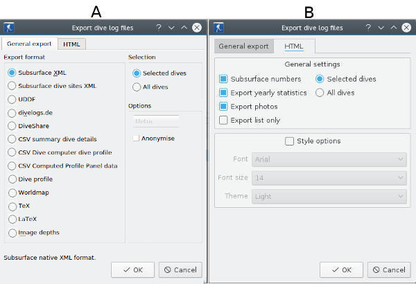 Figure: Export dialog