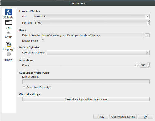 FIGURE: Preferences defaults page