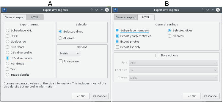 Figure: Export dialog