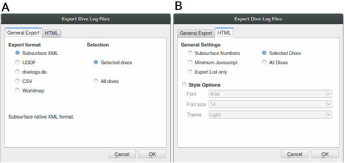 Figure: Export dialog