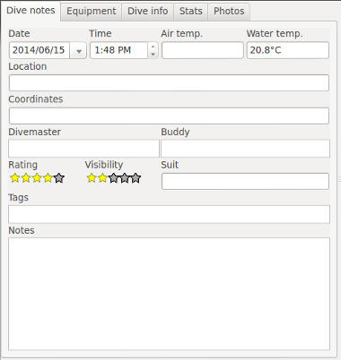 FIGURE: The Dive Notes tab